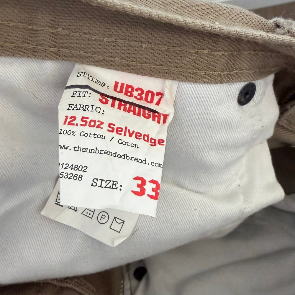 Unbranded Brand UB307 Straight Fit 12.5oz Selvedge Jeans Brown Beige Tan Mens 33 - Picture 7 of 9